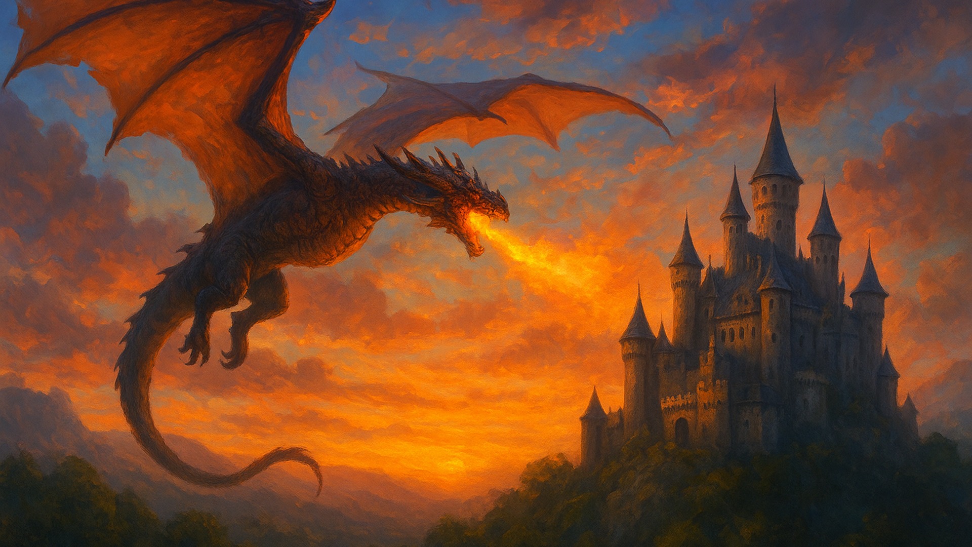 Fantasy castle dragon HD wallpaper